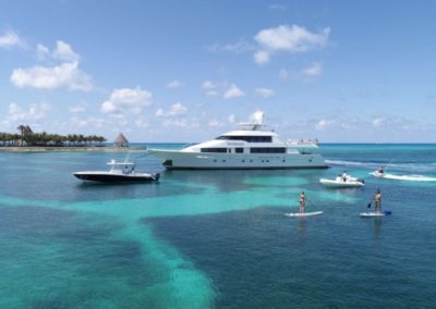 130 Westport luxury charter yacht at anchor